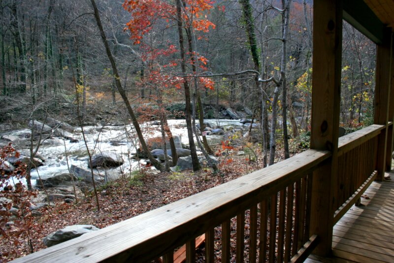 River views outside The Chimney Rock River Cabin.