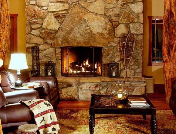 lounge area near fireplace