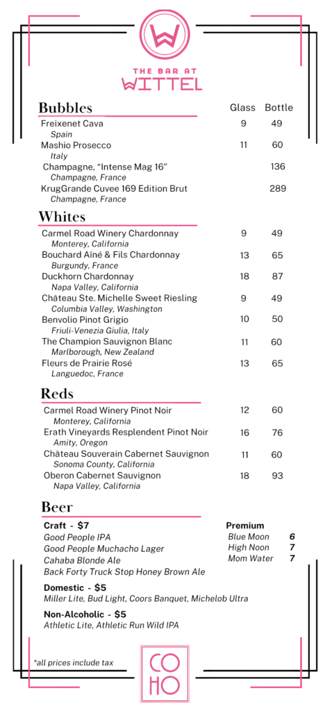 Collegiate Hotel Fall Bar Menu