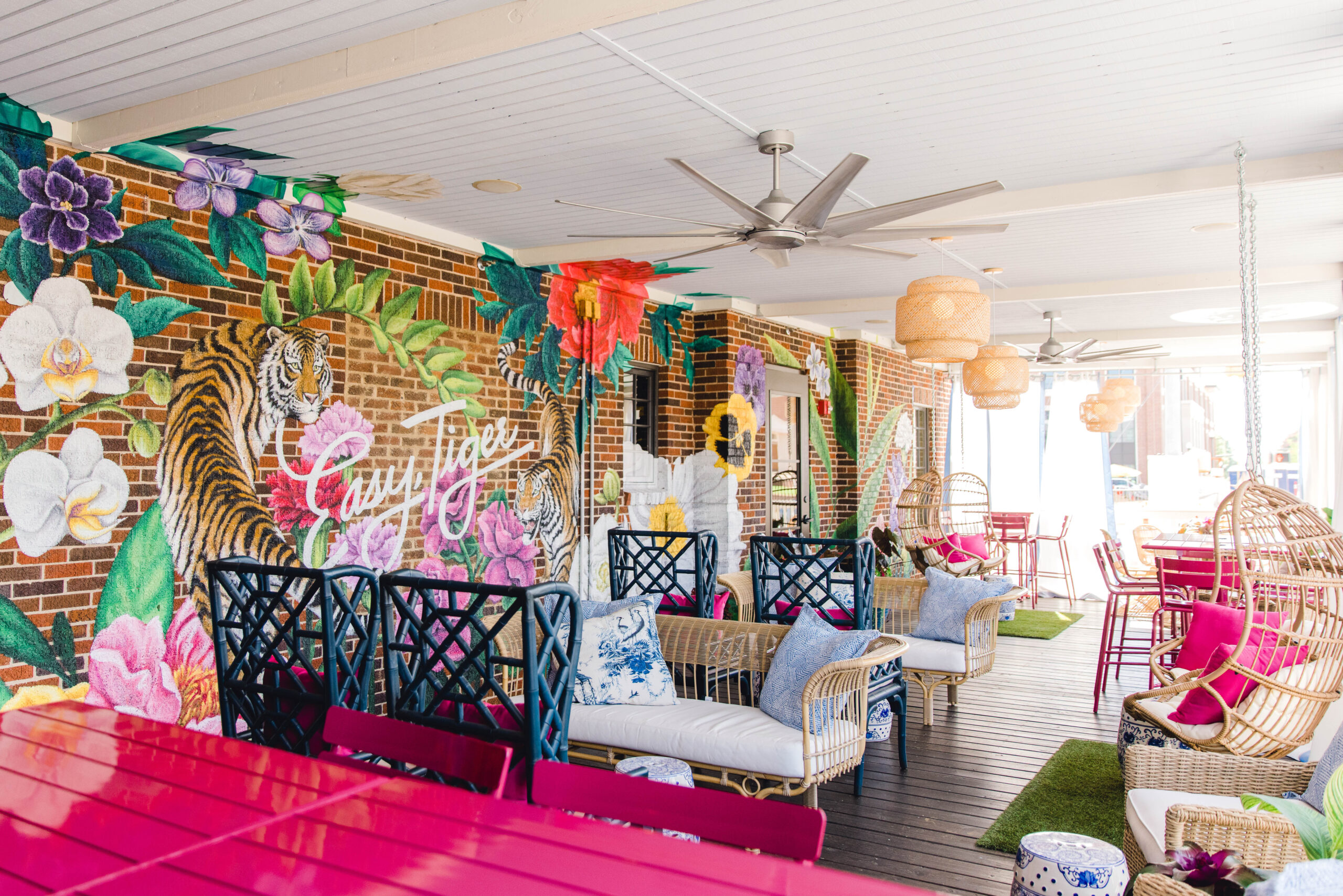 hotel porch with mural