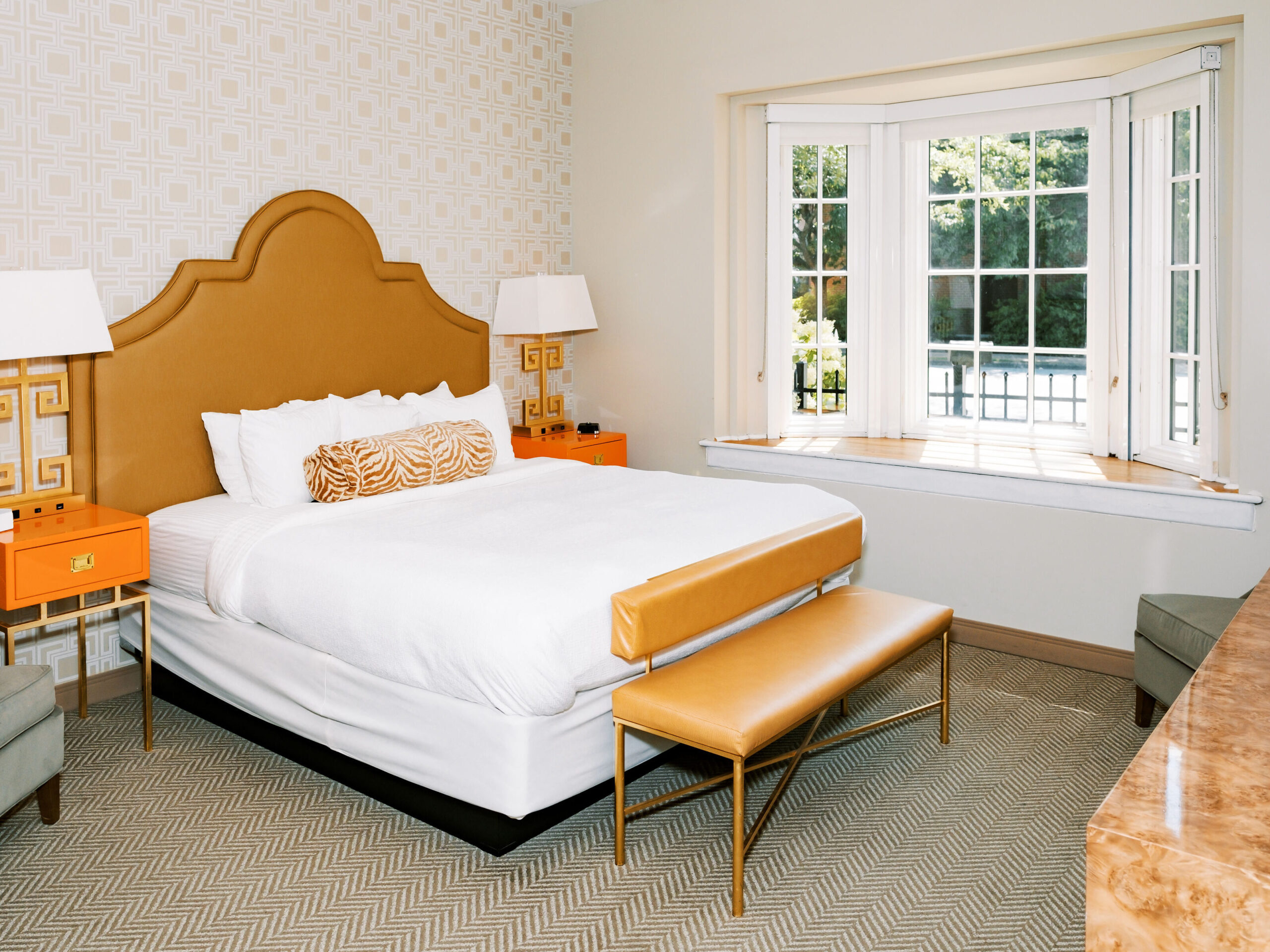 boutique Auburn hotel room with Samford Hall view