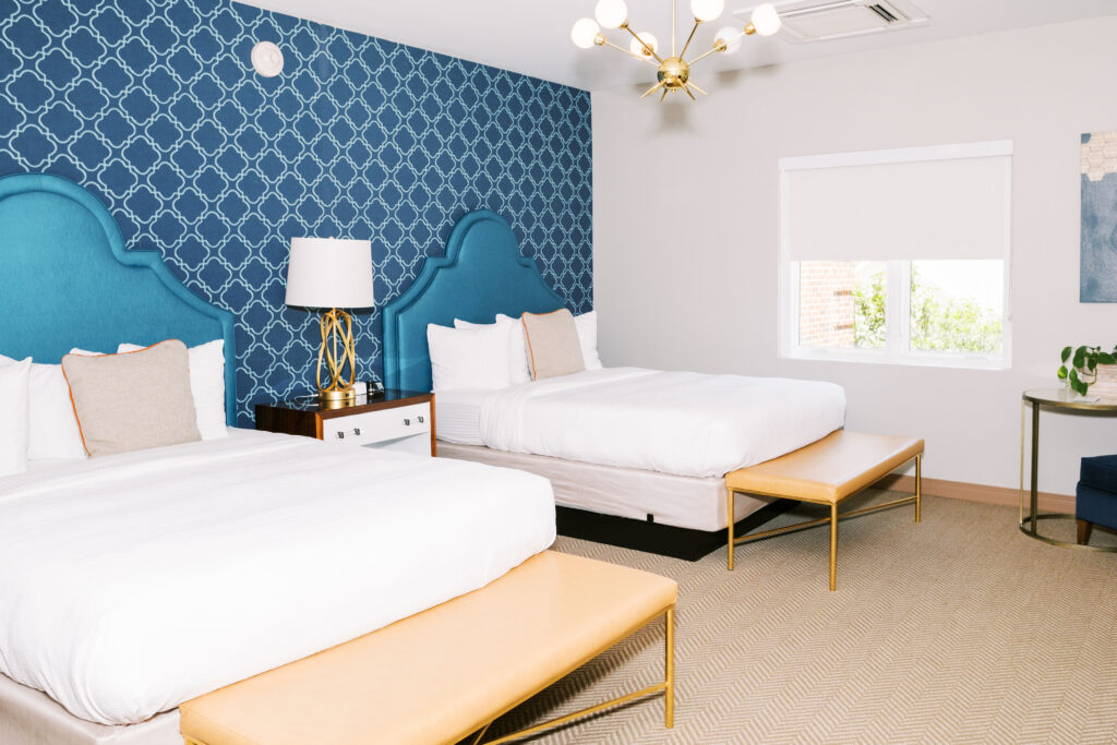 Double queen hotel room in downtown Auburn at The Collegiate