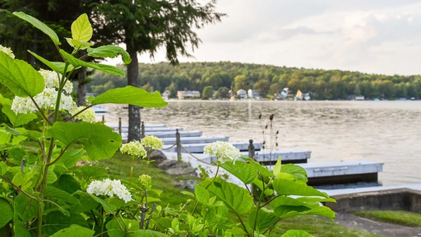 view of boat slips on the lake