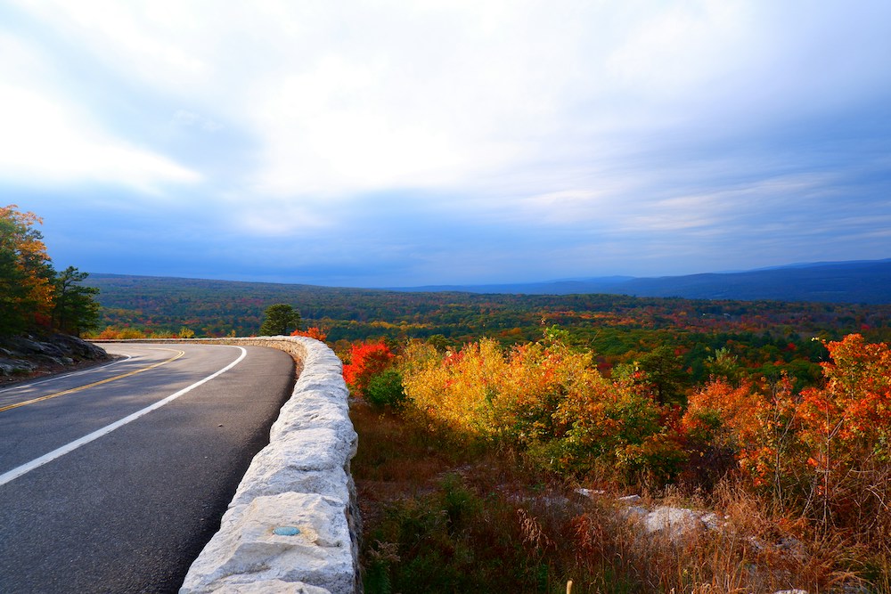 view of fall foliage from a scenic byway