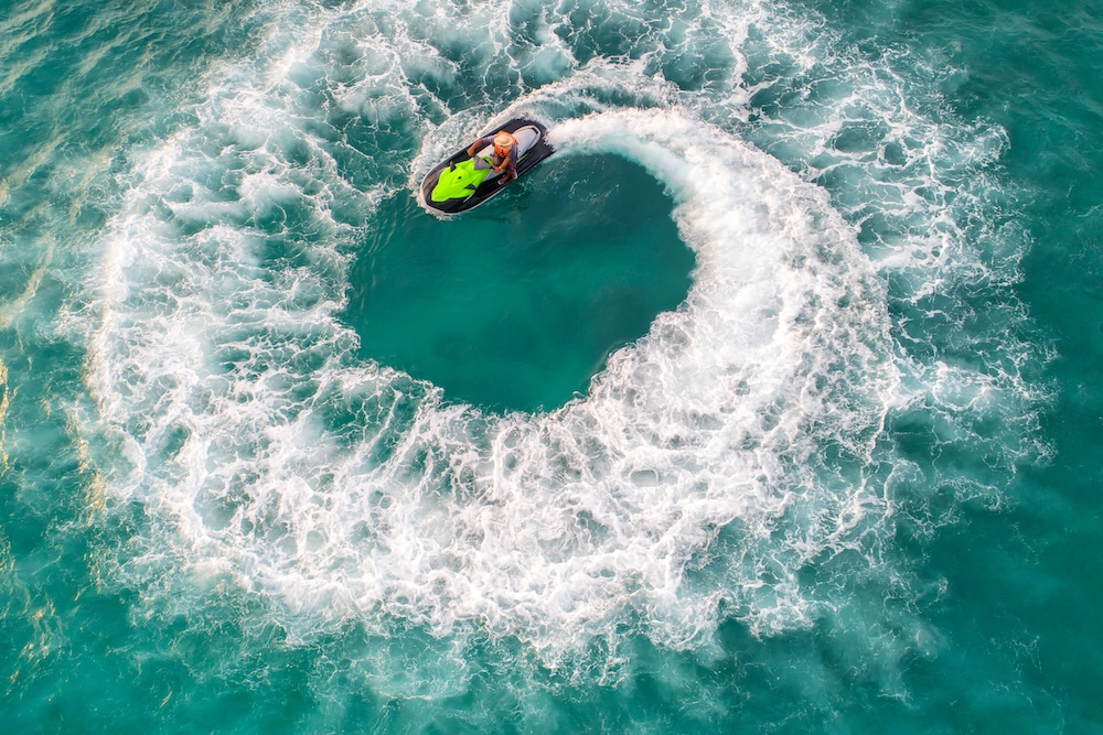 jet skiing from birds-eye view