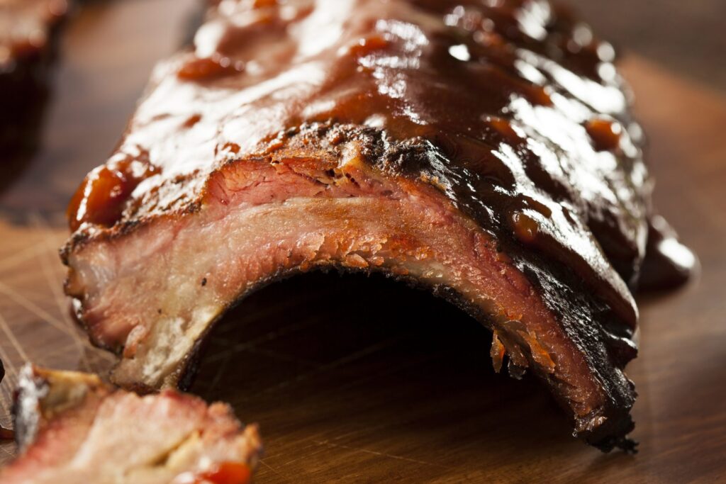 Sauced BBQ Smoked Barbecue Pork Spare Ribs