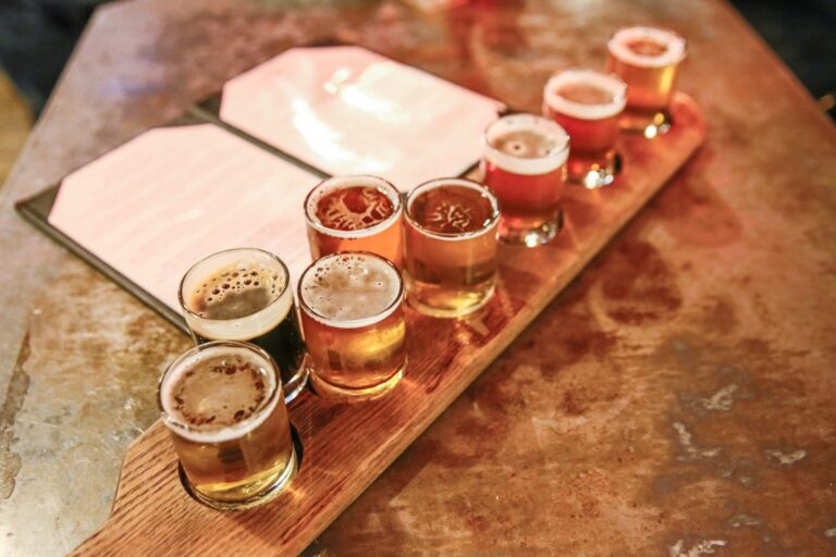 a flight of craft beer at a livermore brewery
