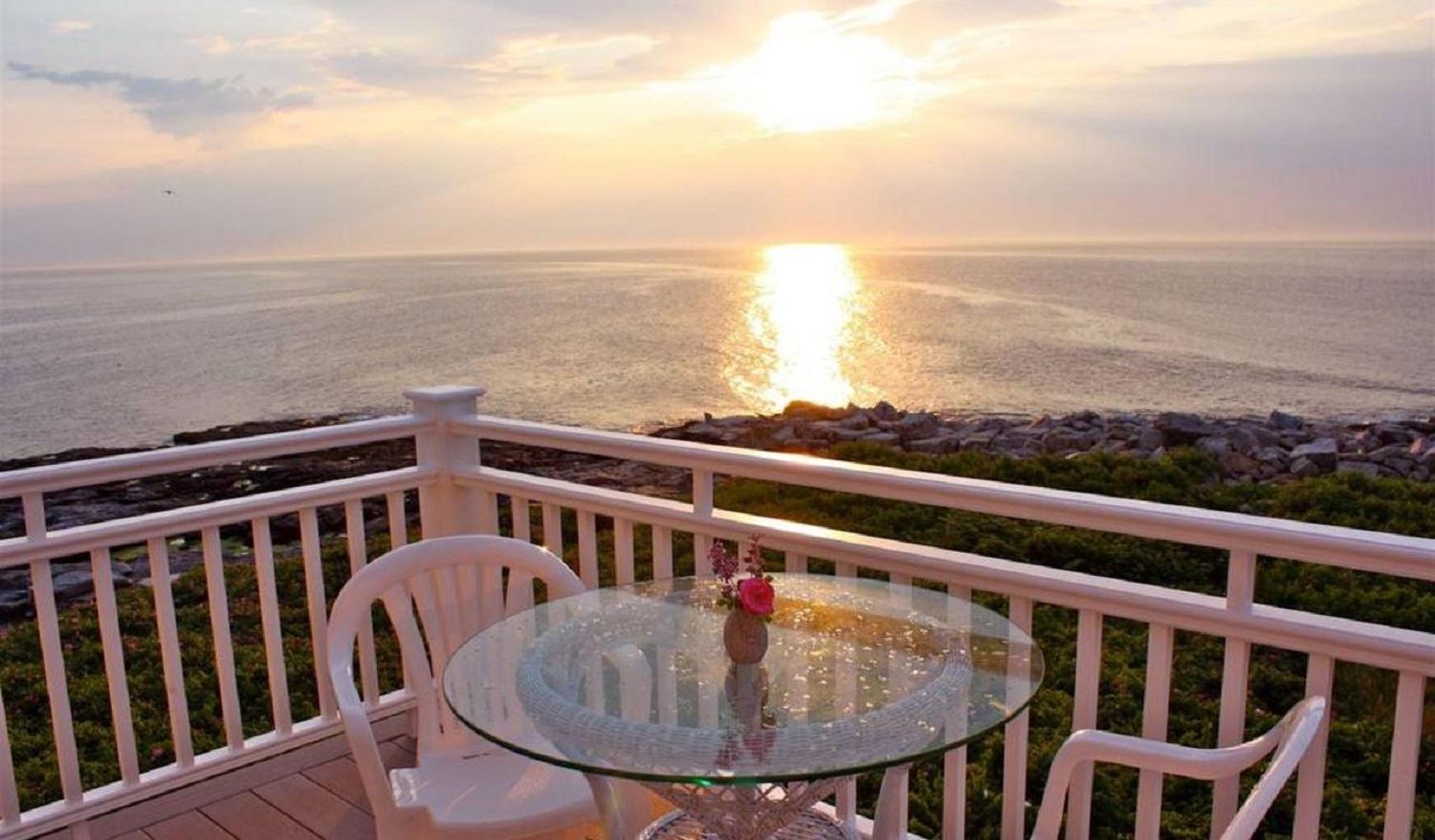 Great Duck Island House | View off porch at sunset