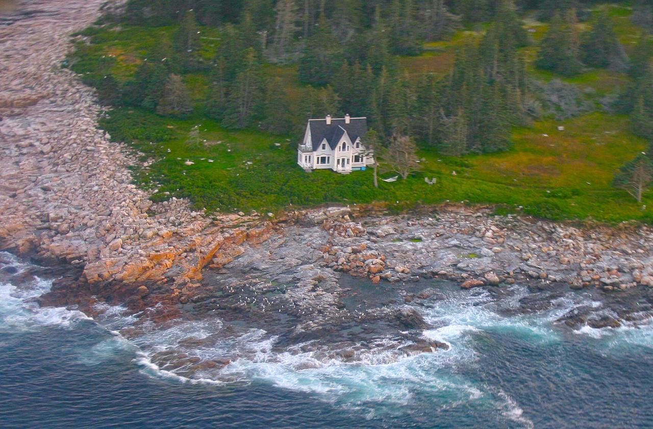 Great Duck Island House | Aerial shot of the house on the shoreline