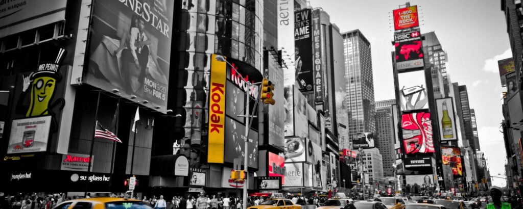 Downtown Time Square in NYC with selective colors