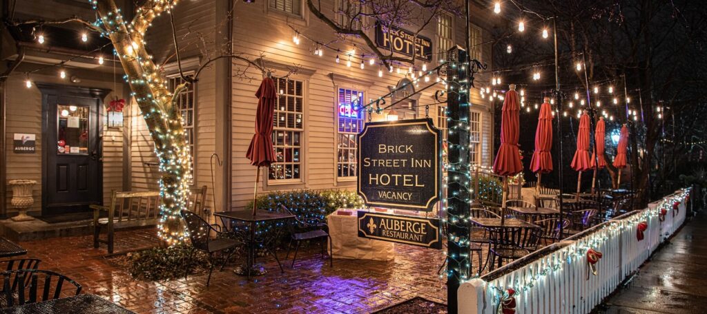 Brick Street Inn Exterior During the Holiday Season