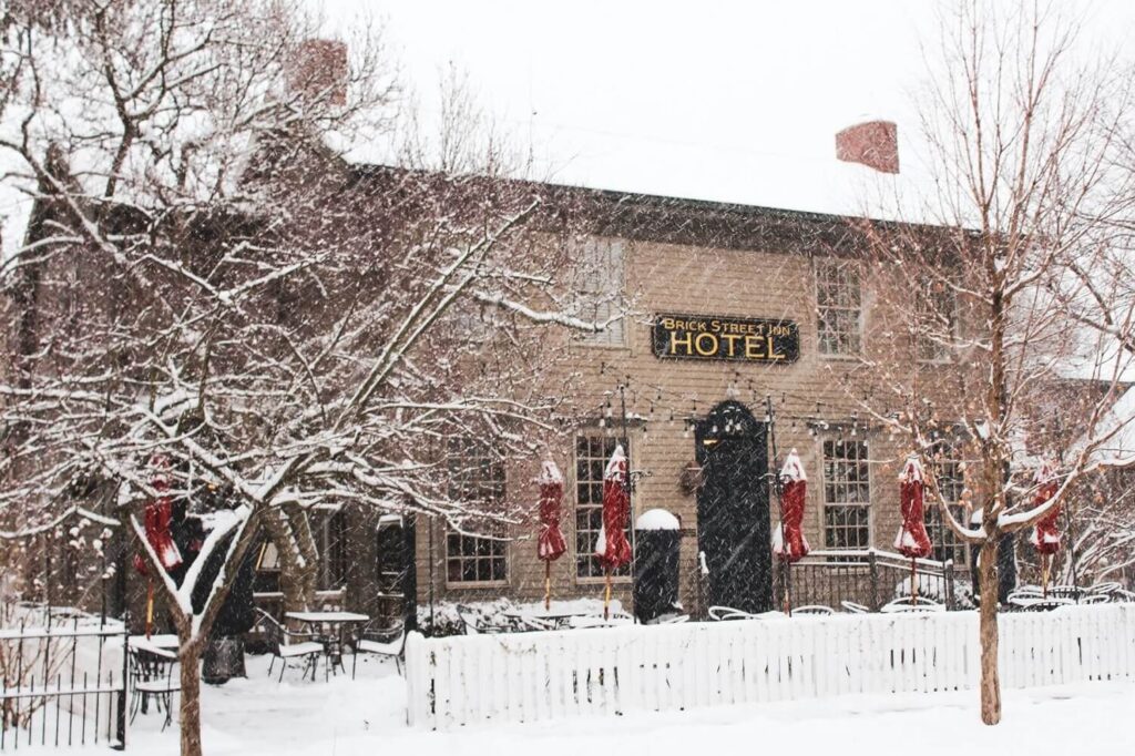 snowy view of the inn