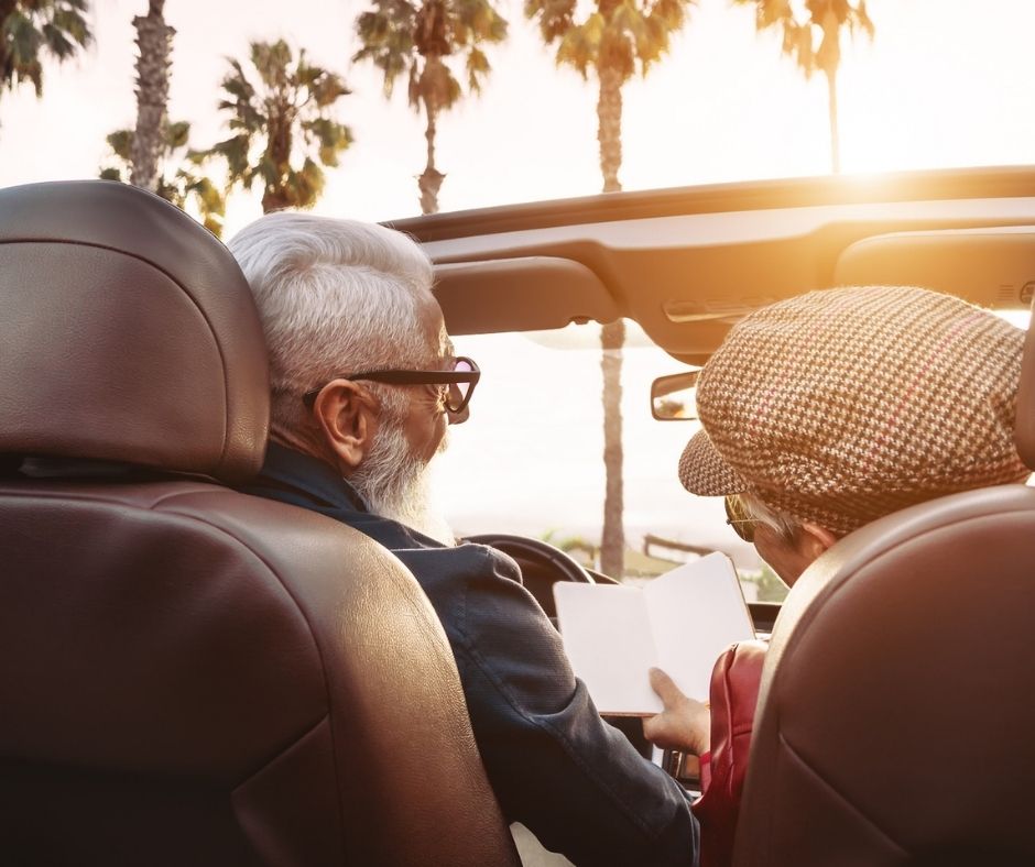 older couple on a road trip