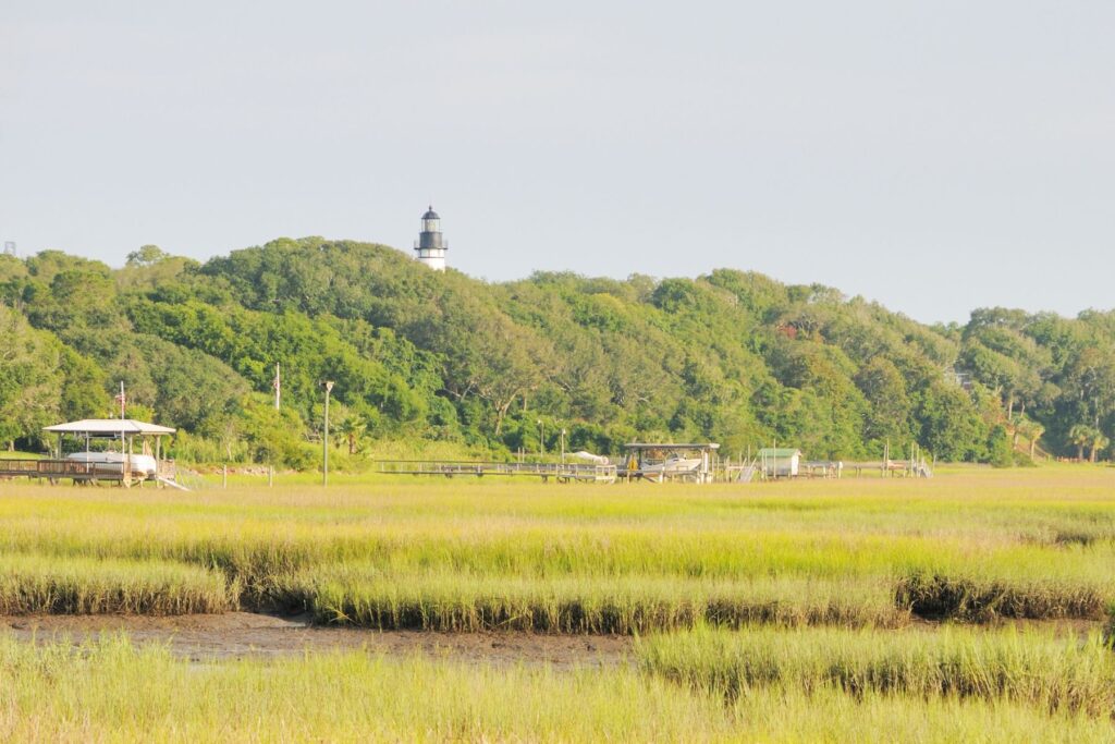 amelia island lighthouse photographed through the vibrant marshes