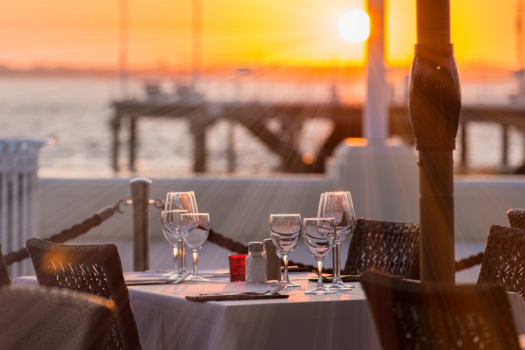 sunset waterfront dining
