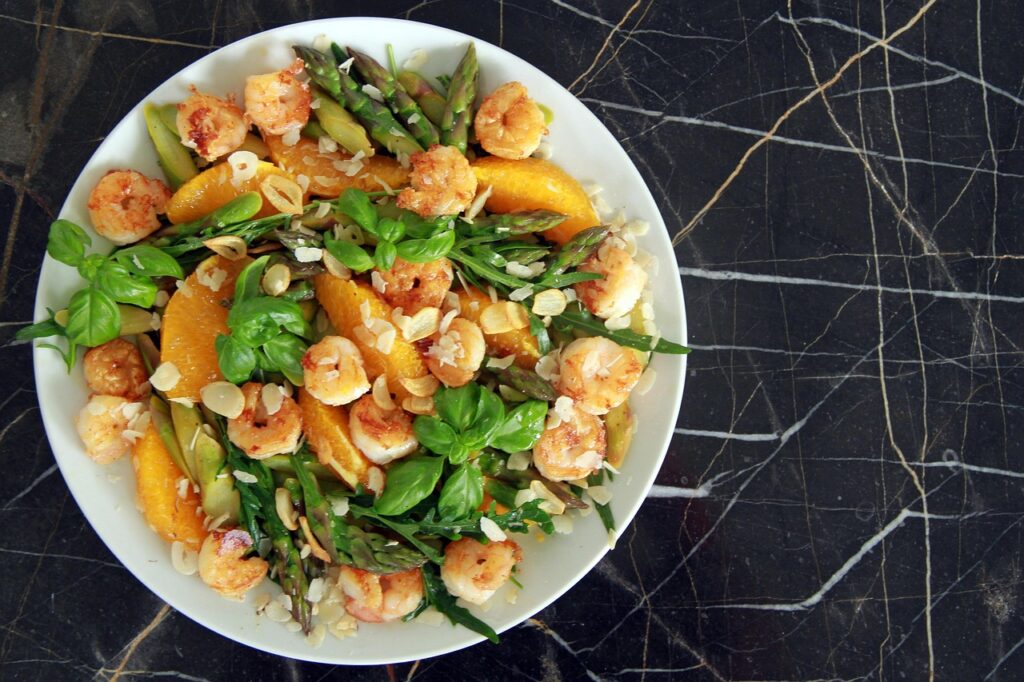 asparagus, rocket, oranges, shrimp, salad, healthy, having lunch, enjoy the meal, shrimp, shrimp, shrimp, shrimp, shrimp, salad, salad, salad-5387054.jpg