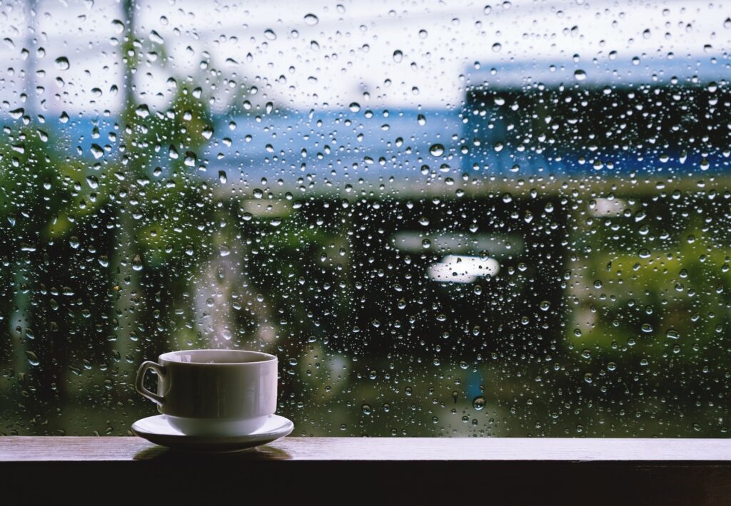 Rainy day coffee cup