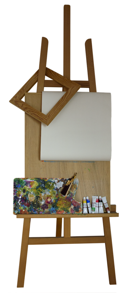 stand, easel, frame, canvas, a variety of, palette, brushes, colors, art, paint, creative, transparent, insulated, easel, easel, easel, easel, easel-2543246.jpg