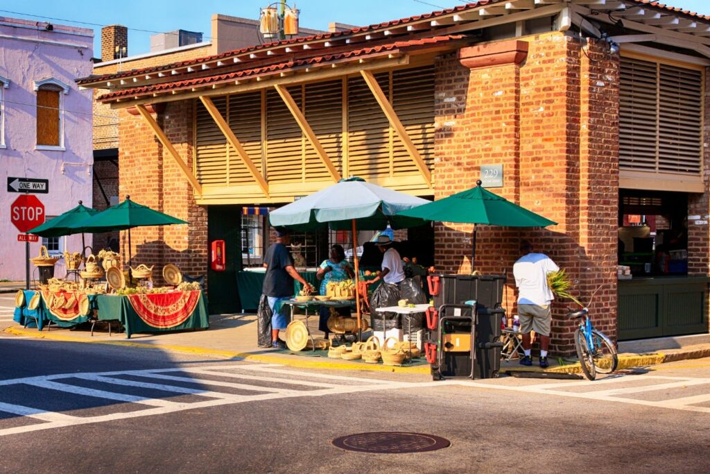 The historic downtown Charleston City Market in SC