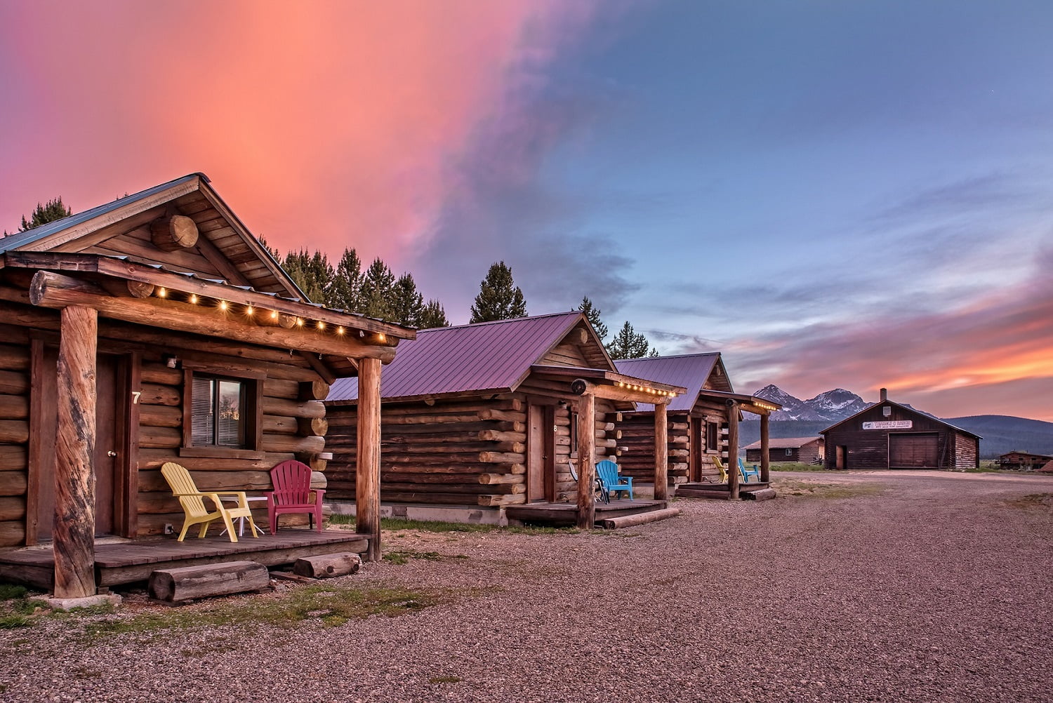 Cabins with beautiful sky in the background
