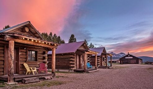 a line of Triangle C Cabins in Stanley, Idaho