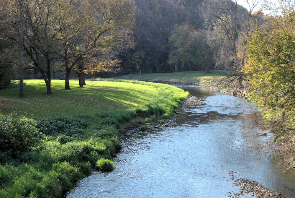 creek flowing through Apple River Canyon State Park on a sunny summer day