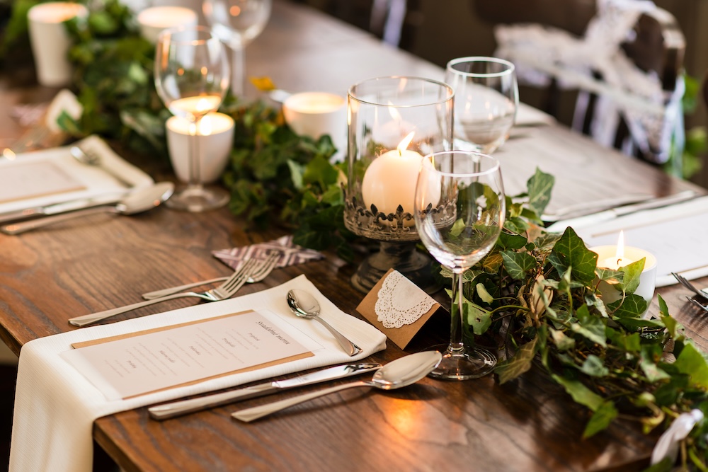 table setting display at a wedding reception