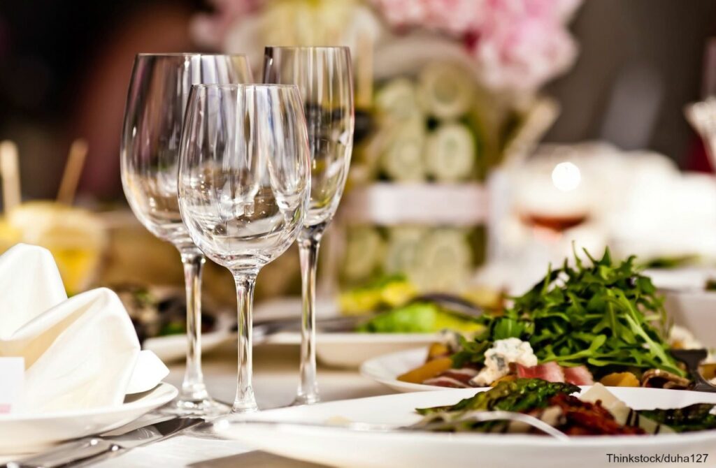 restaurant wine glasses on set table