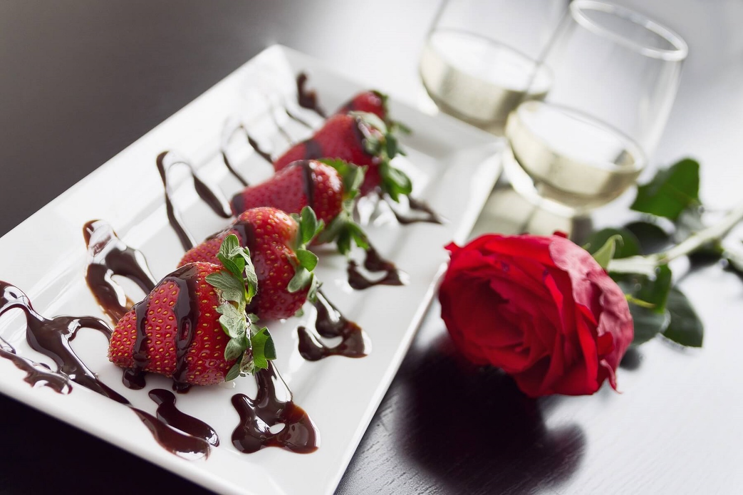Chocolate covered strawberries champagne rose romance