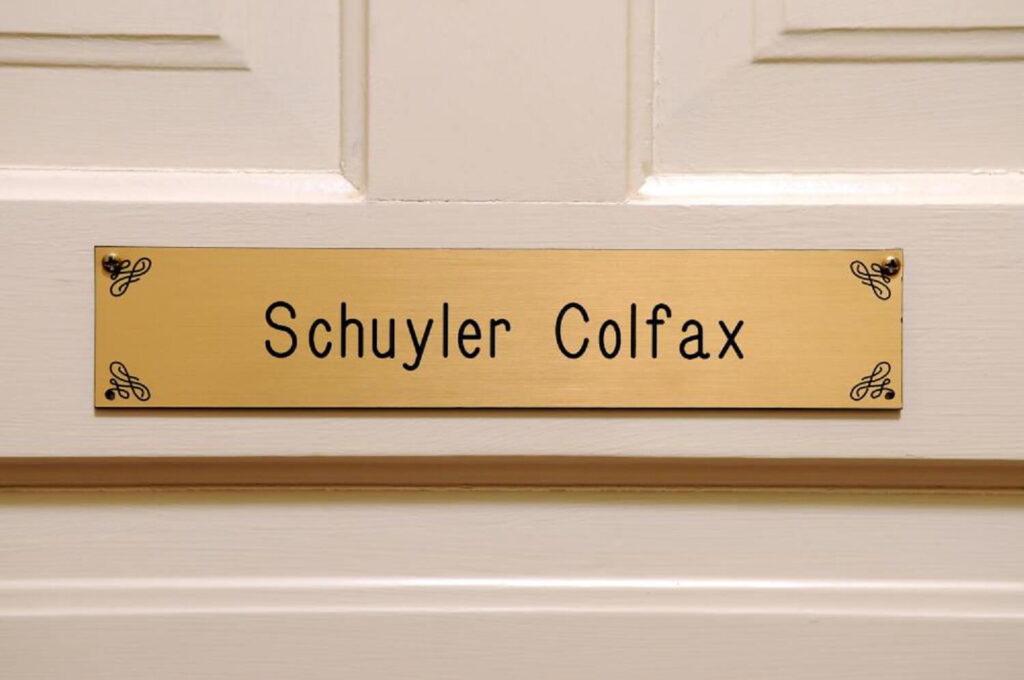 The Schuyler Colfax Room door sign