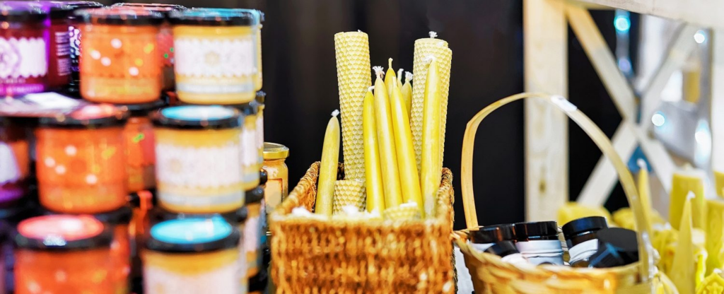 Beeswax products on display at local market