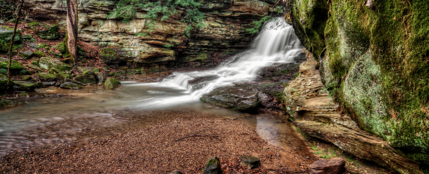 Waterfall with rocks surrounding it