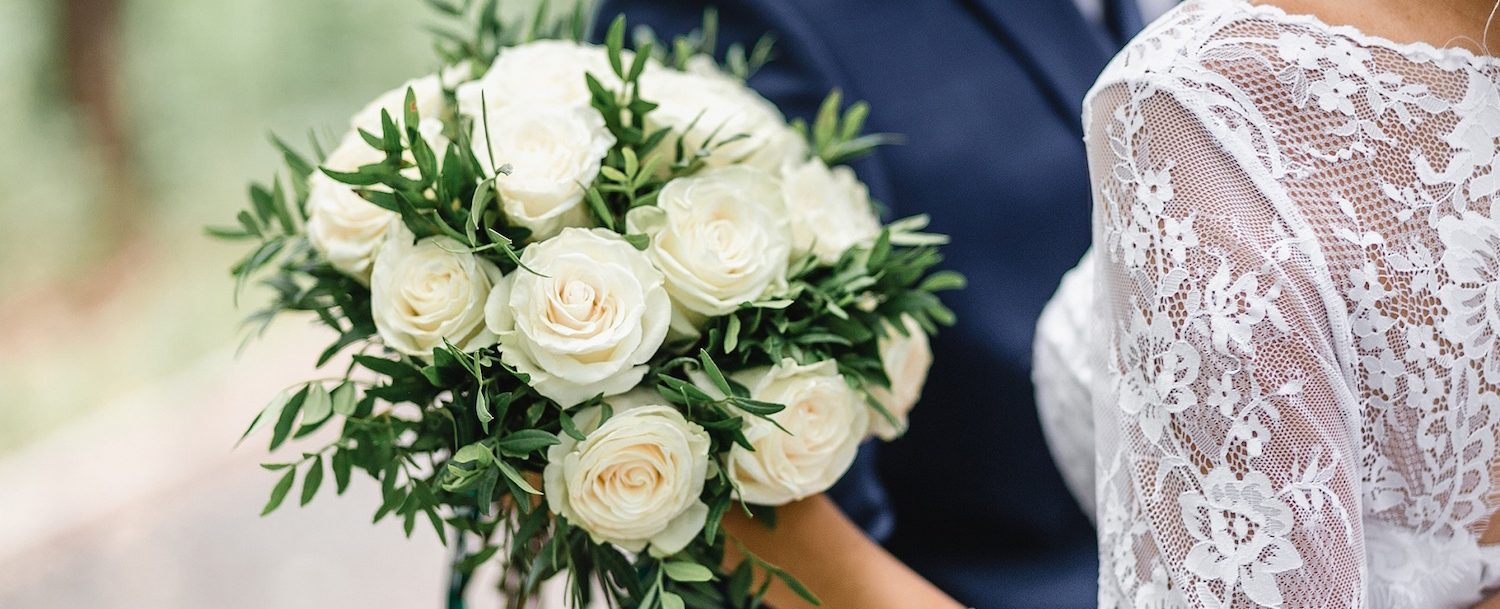 Close up of bridal bouquet.