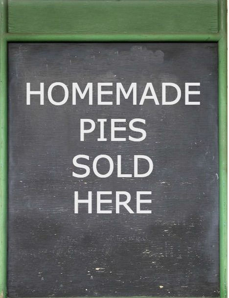 homemade pies sold here graphic with chalkboard in background