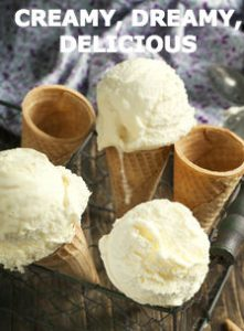 creamy, dreamy, delicious graphic with ice cream in background