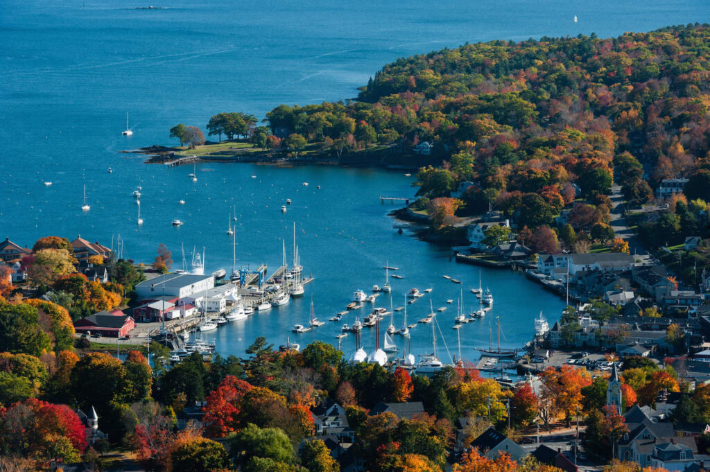 Aerial view of the Camden, Maine, harbor.