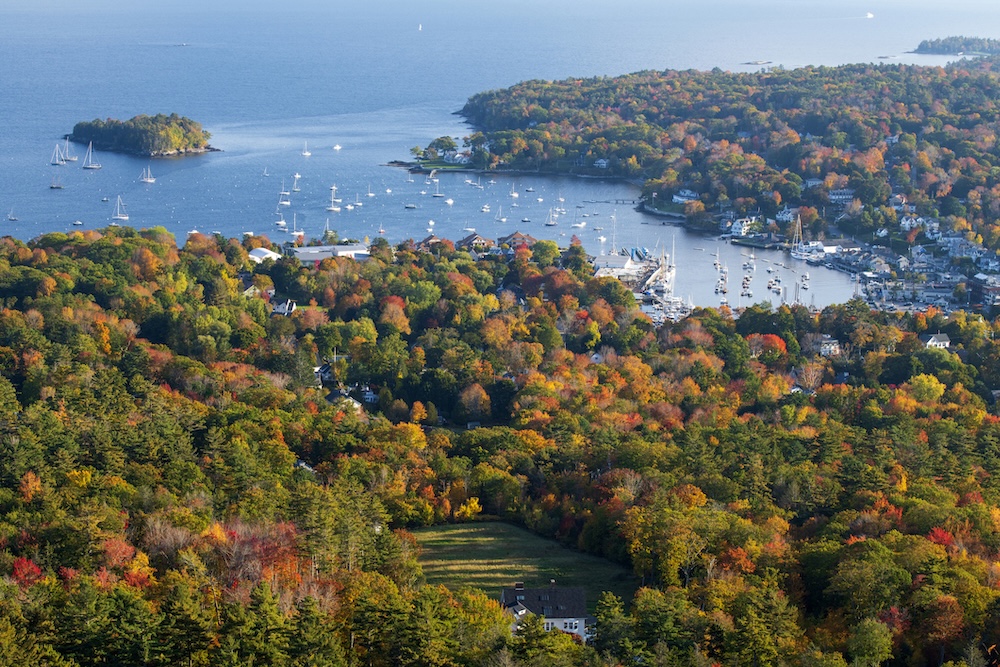 Scenic view of Camden from Camden Hill State Park in Autumn, Maine, USA
