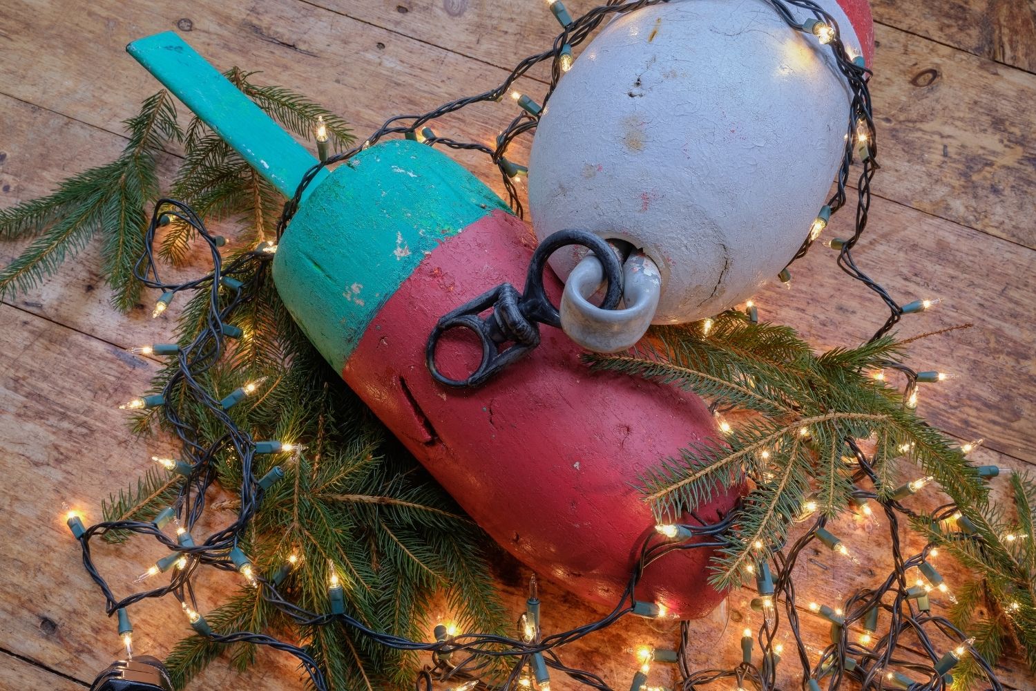 Garland and other Christmas-themed items.