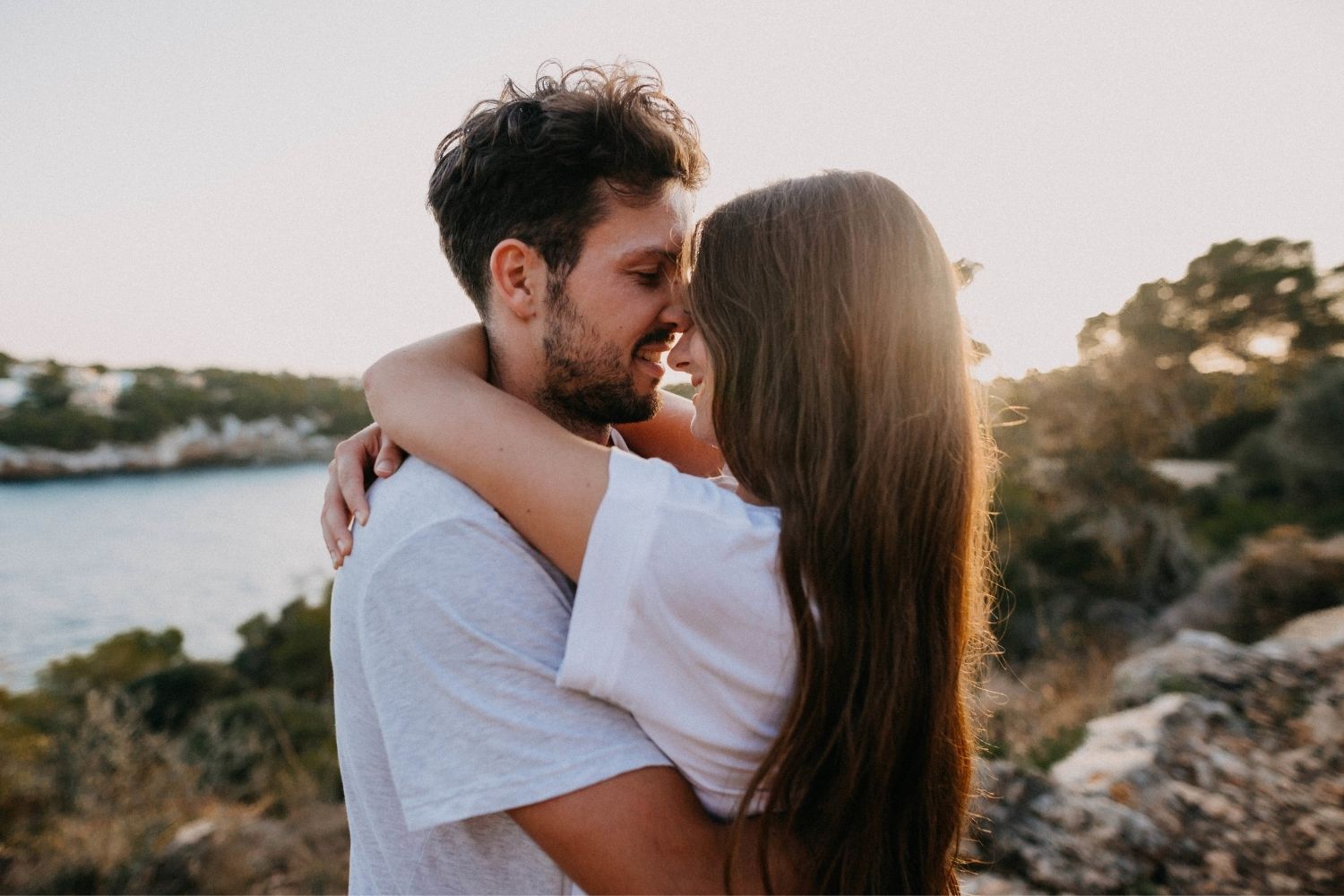 Couple embracing on a romantic getaway