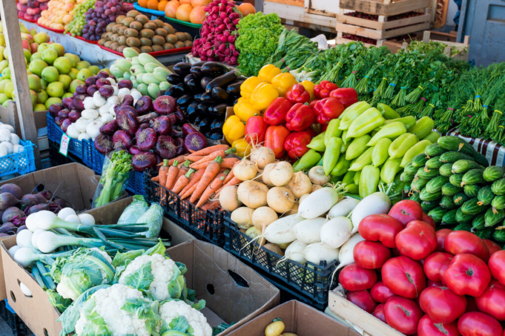 fresh produce at a farmers market