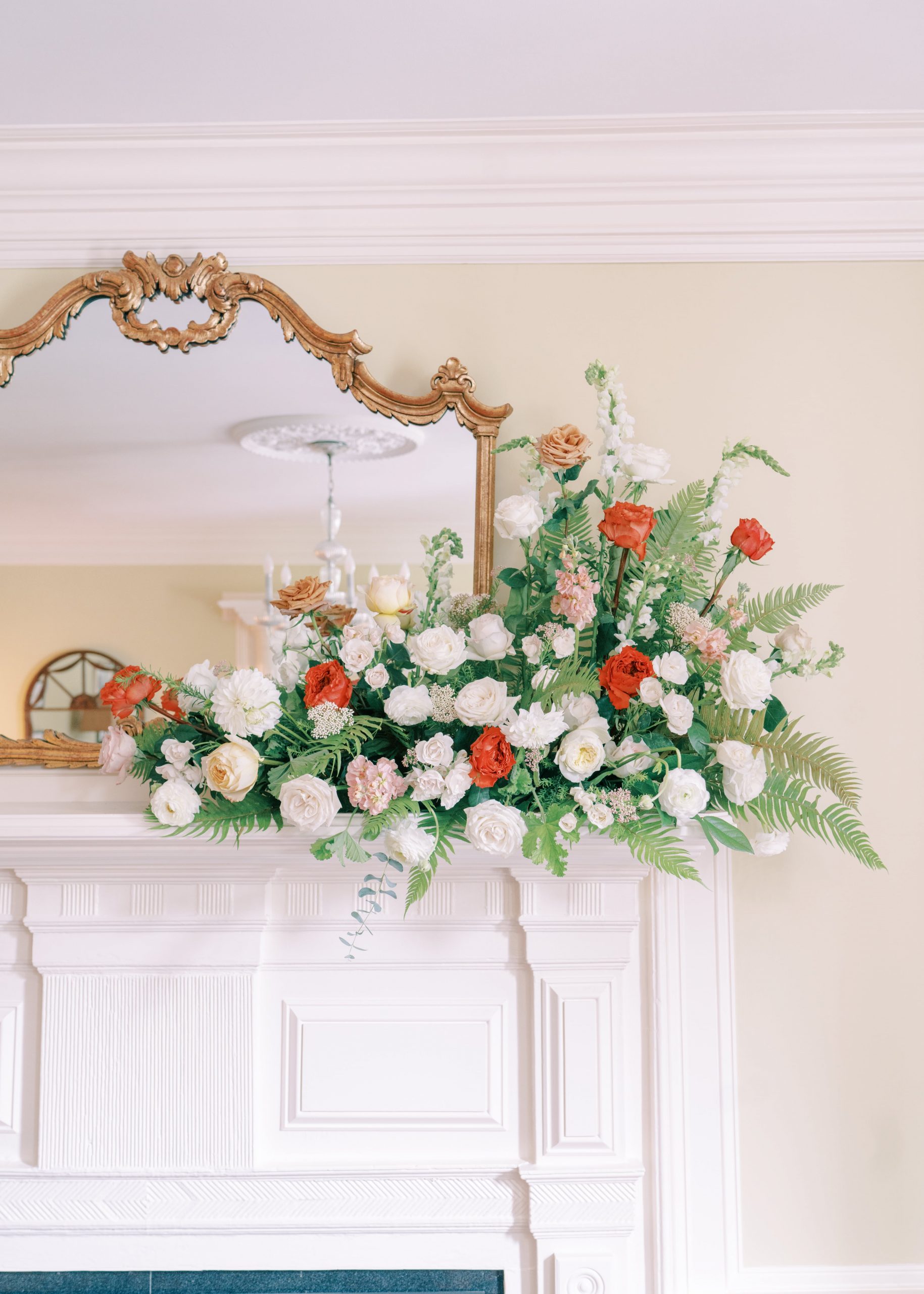 Flowers on Mantel for Wedding