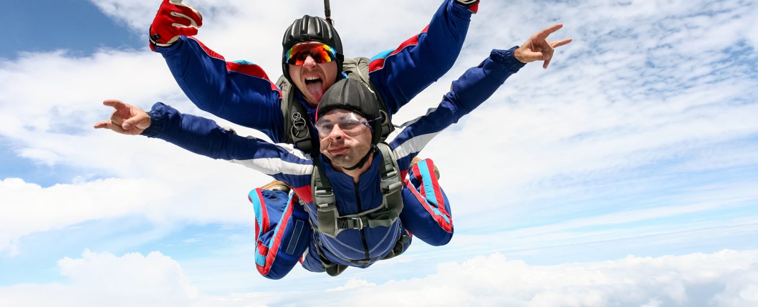 Two people skydiving