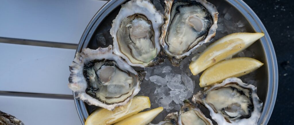 oyster platter on a patio table