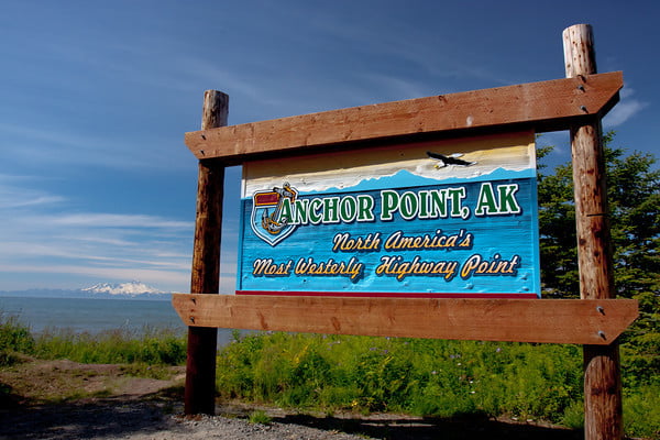 Welcome to Anchor Point, AK, sign.