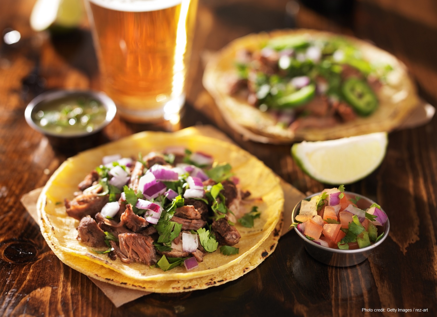 authentic mexican tacos with beer