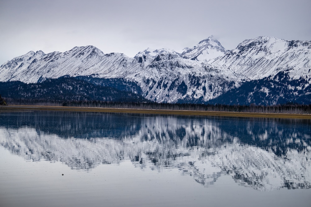 Kachemak Bay with snow-covered mountains in the background