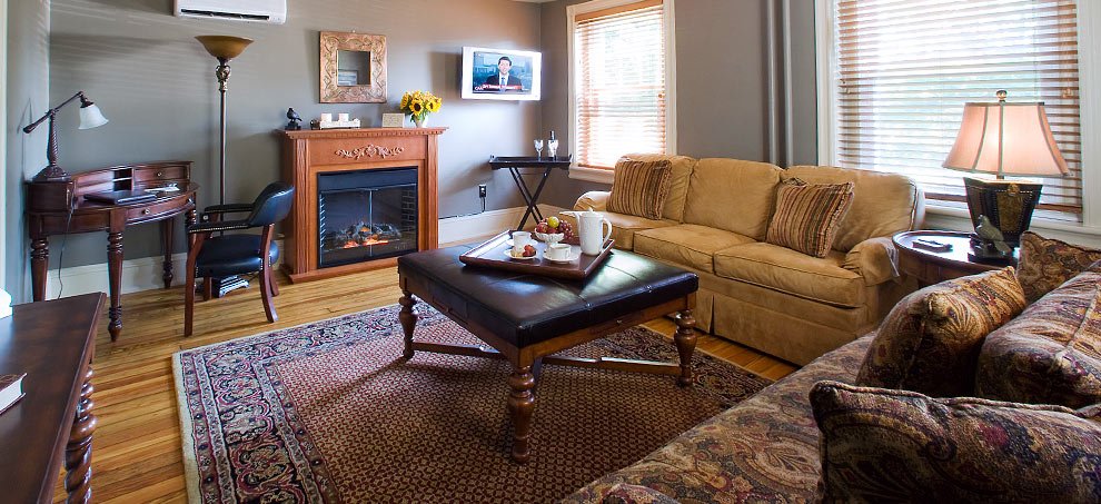 couch and table in suite