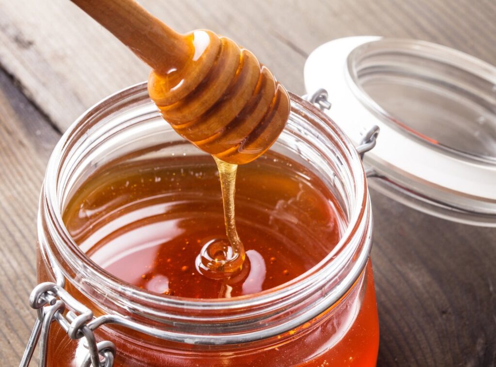 Jar of honey at the Colony Meadery