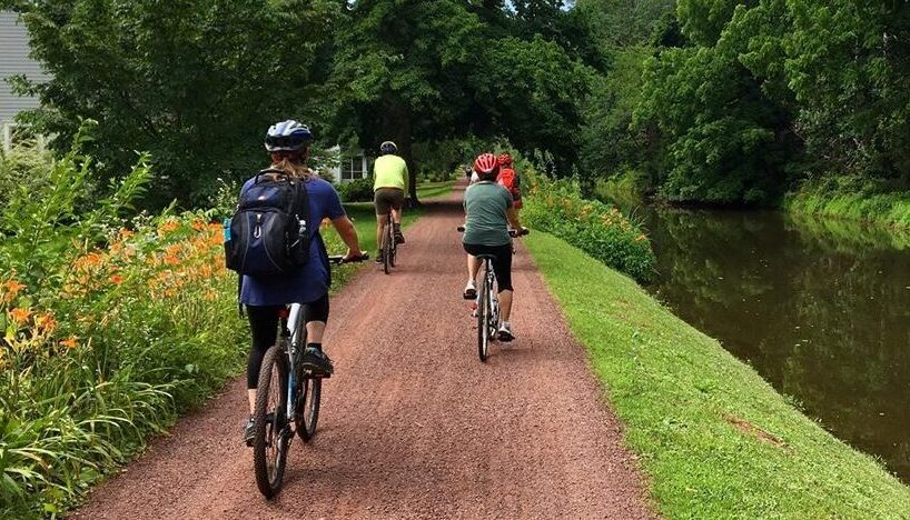 biking on a trail