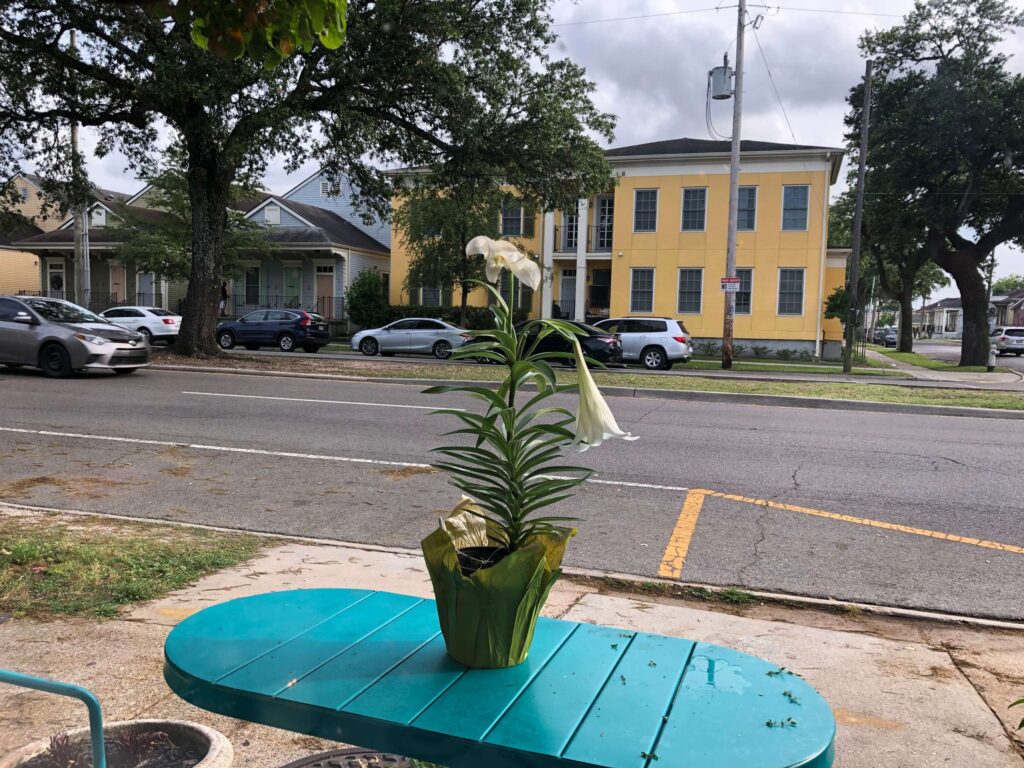 sidewalk table in New Orleans.